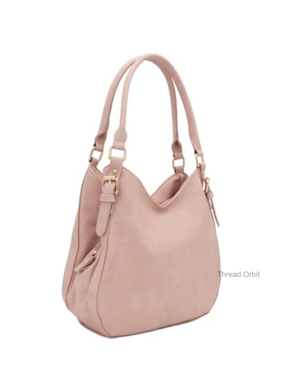 Faux Leather 3 Compartment Hobo Bag with Gold Tone Hardware
